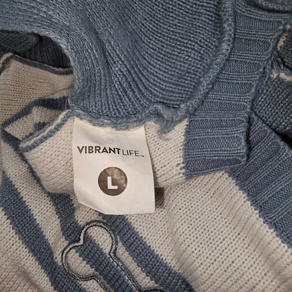 Vibrant Life Blue White Stripe Dog Sweater Pet Apparel Size L Bone Patch - Picture 3 of 6